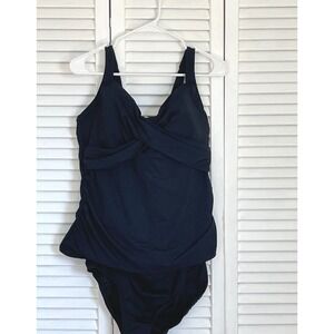 Lands' End Black Cross Front Tankini Set High Waist Bottoms 14W Swimsuit
